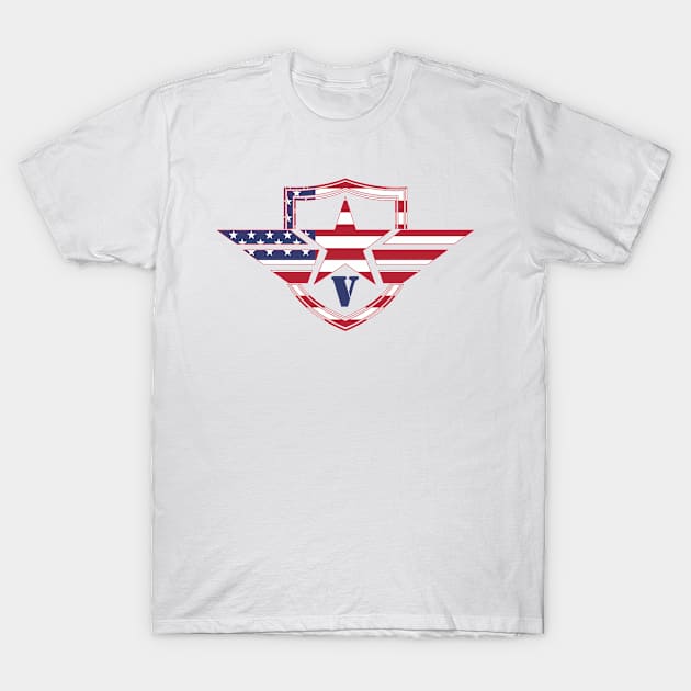 Letter V American Flag Monogram Initial T-Shirt by A Zee Marketing